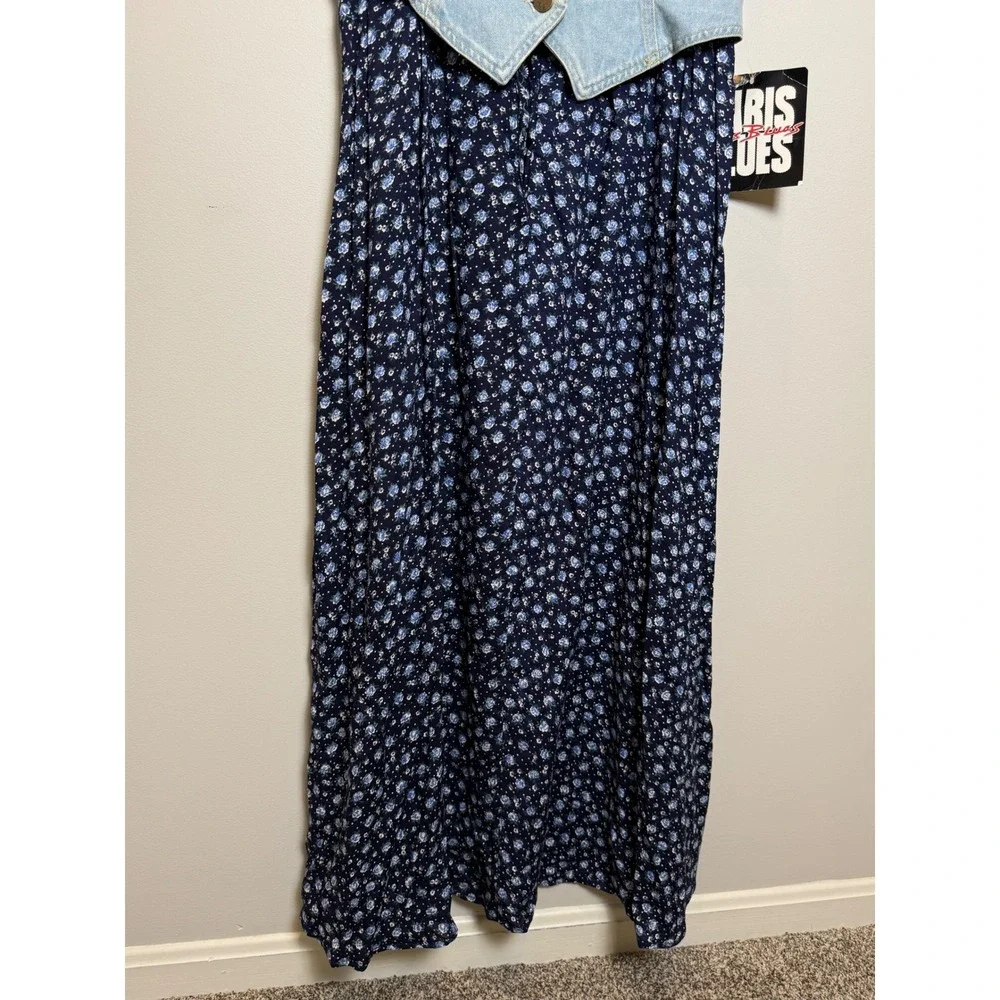 NWT Vintage Paris Blues S | M Denim Vest Blue Floral Maxi Dress Set 1990's USA - Picture 9 of 16